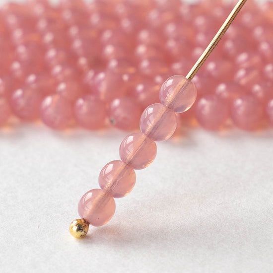 4mm Round Glass Beads - Pink Opaline- 120 Beads