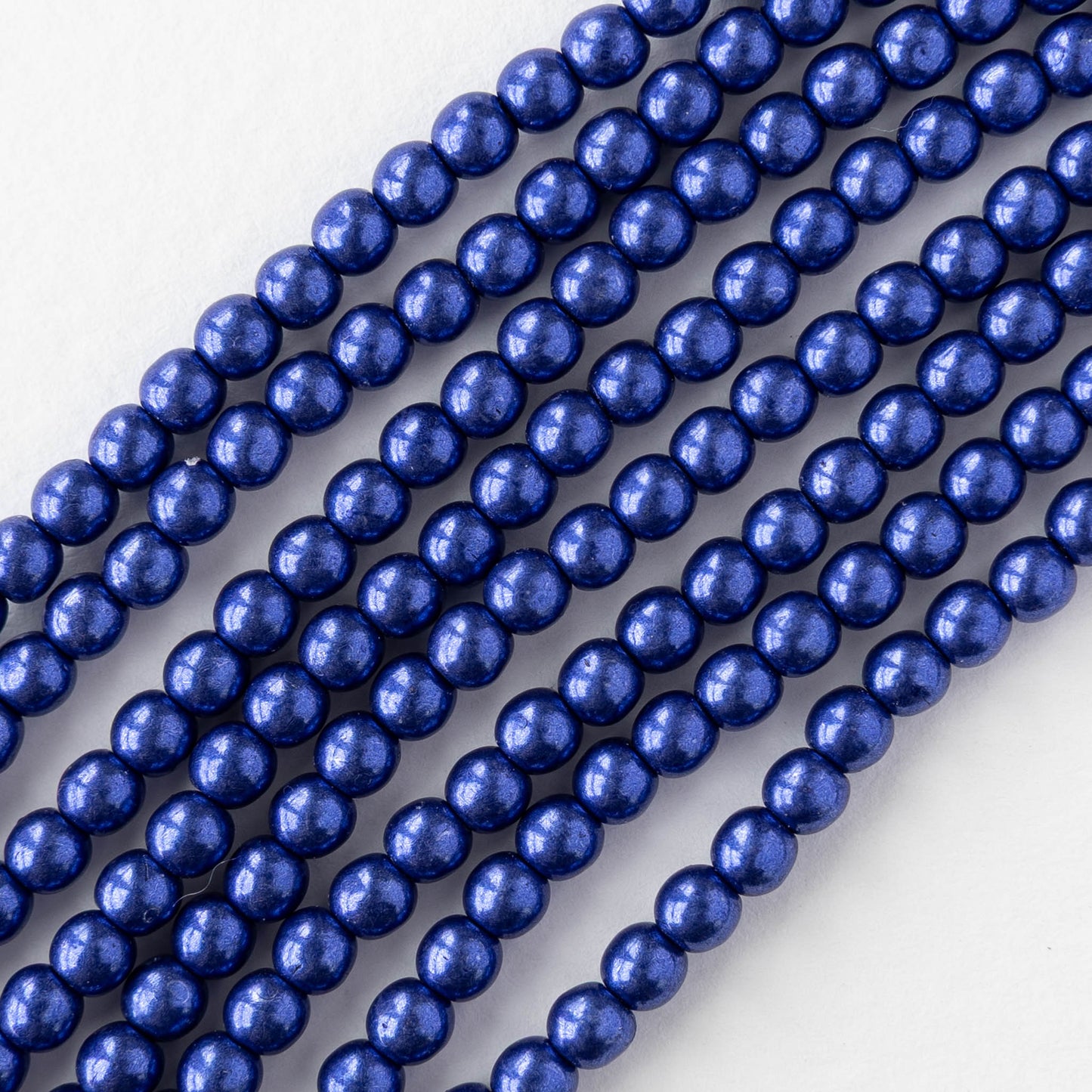 4mm Round Glass Beads - Saturated Metallic Lapis Blue - 100 bead strand