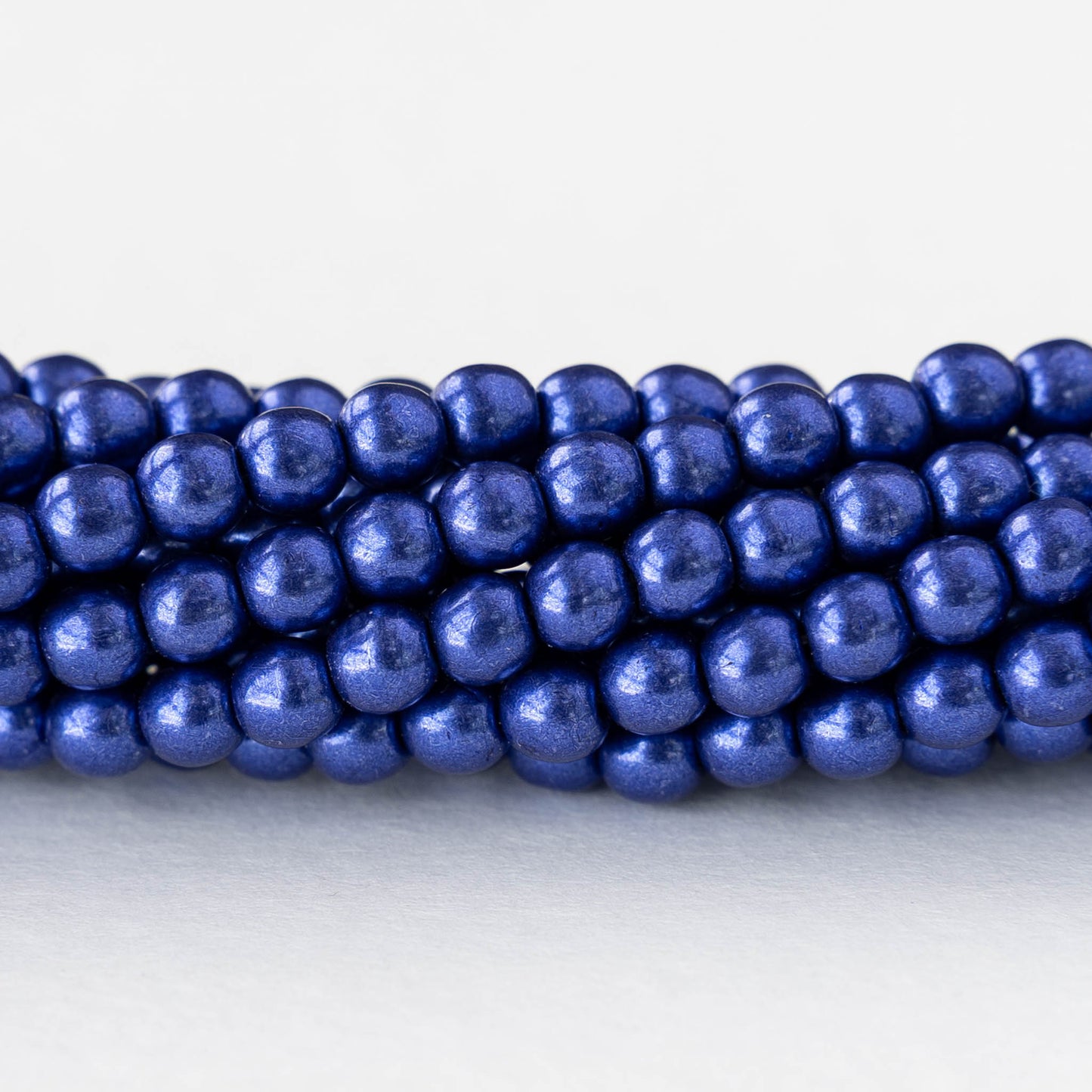 4mm Round Glass Beads - Saturated Metallic Lapis Blue - 100 bead strand