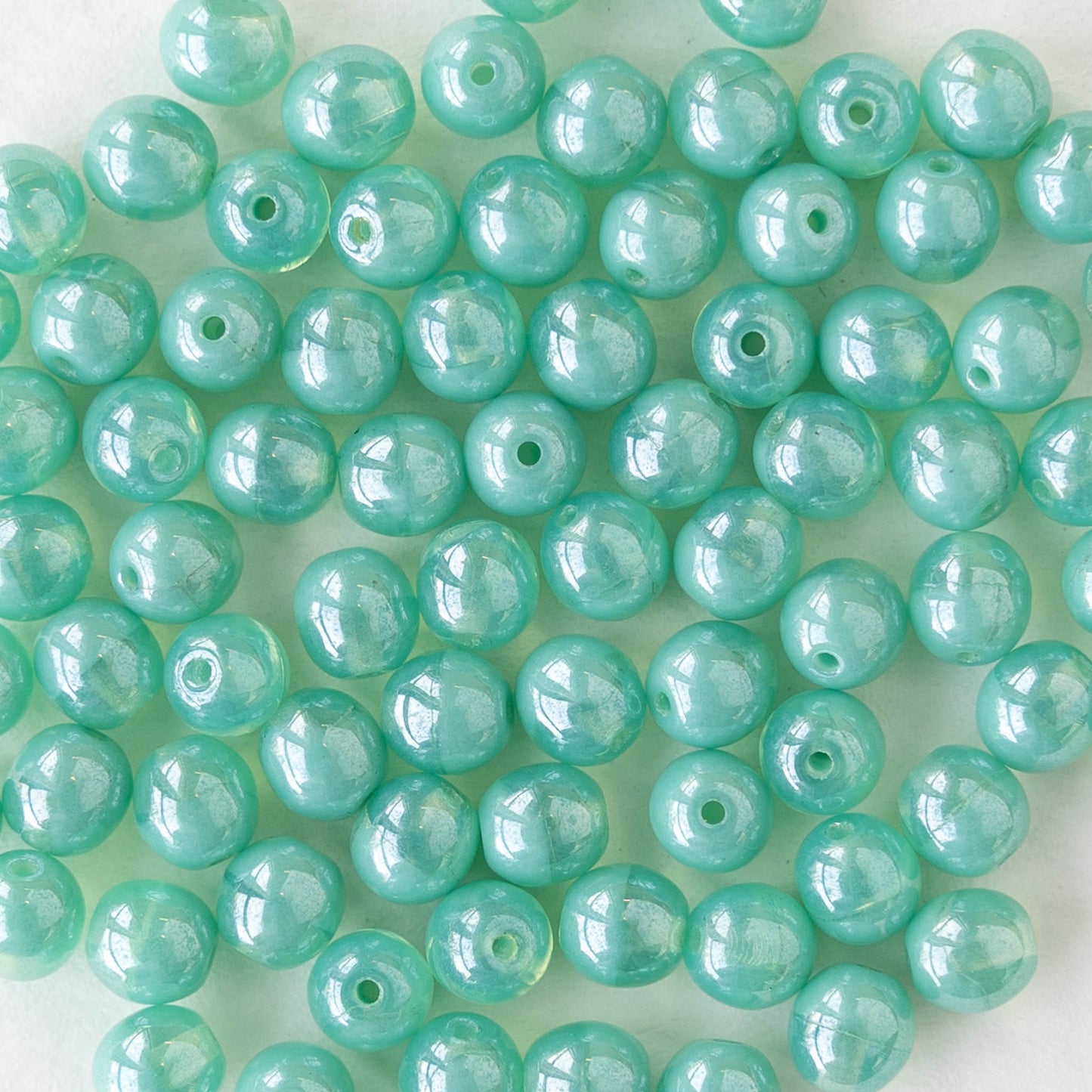 4mm Round Glass Beads - Transparent Seafoam Luster - 50 or 100 beads