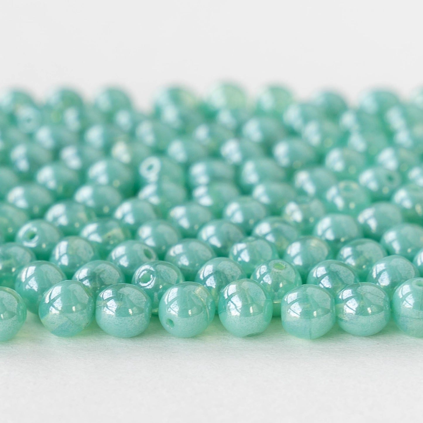 4mm Round Glass Beads - Transparent Seafoam Luster - 50 or 100 beads