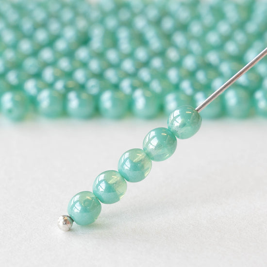 4mm Round Glass Beads - Transparent Seafoam Luster - 50 or 100 beads