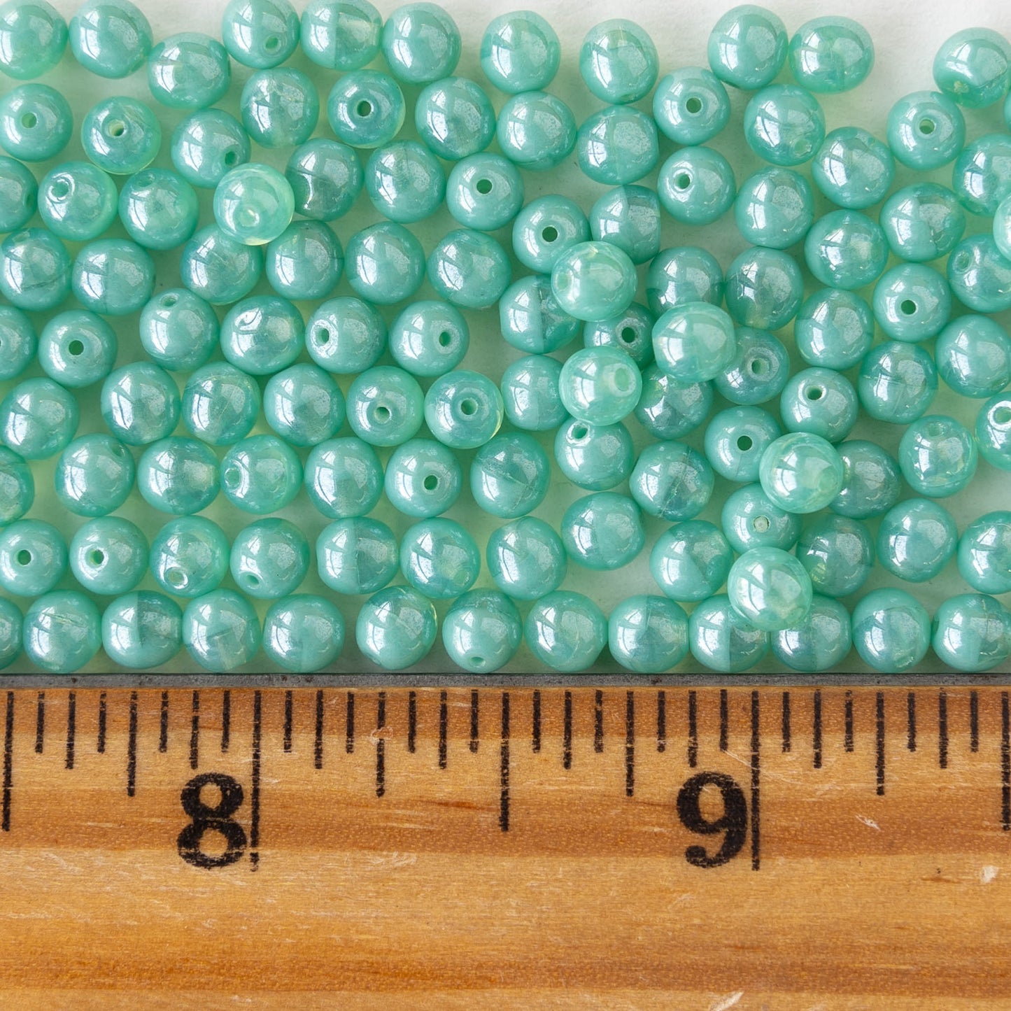 4mm Round Glass Beads - Transparent Seafoam Luster - 50 or 100 beads