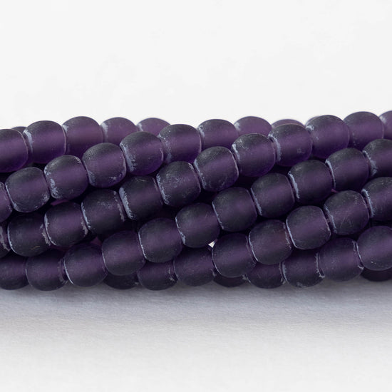 4mm Round Glass Beads - Transparent Tanzanite Purple Matte - 50 Beads