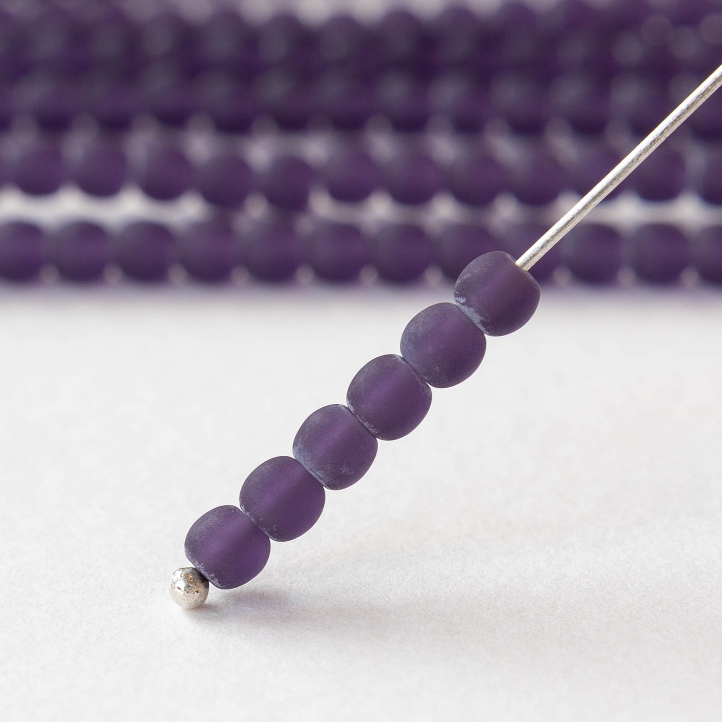 4mm Round Glass Beads - Transparent Tanzanite Purple Matte - 50 Beads