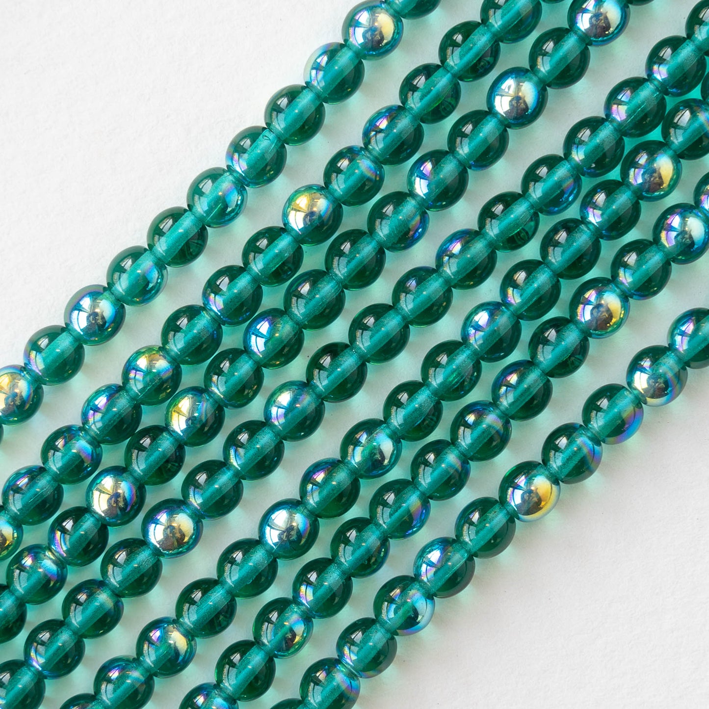 4mm Round Glass Beads - Transparent Teal AB - 100 Beads