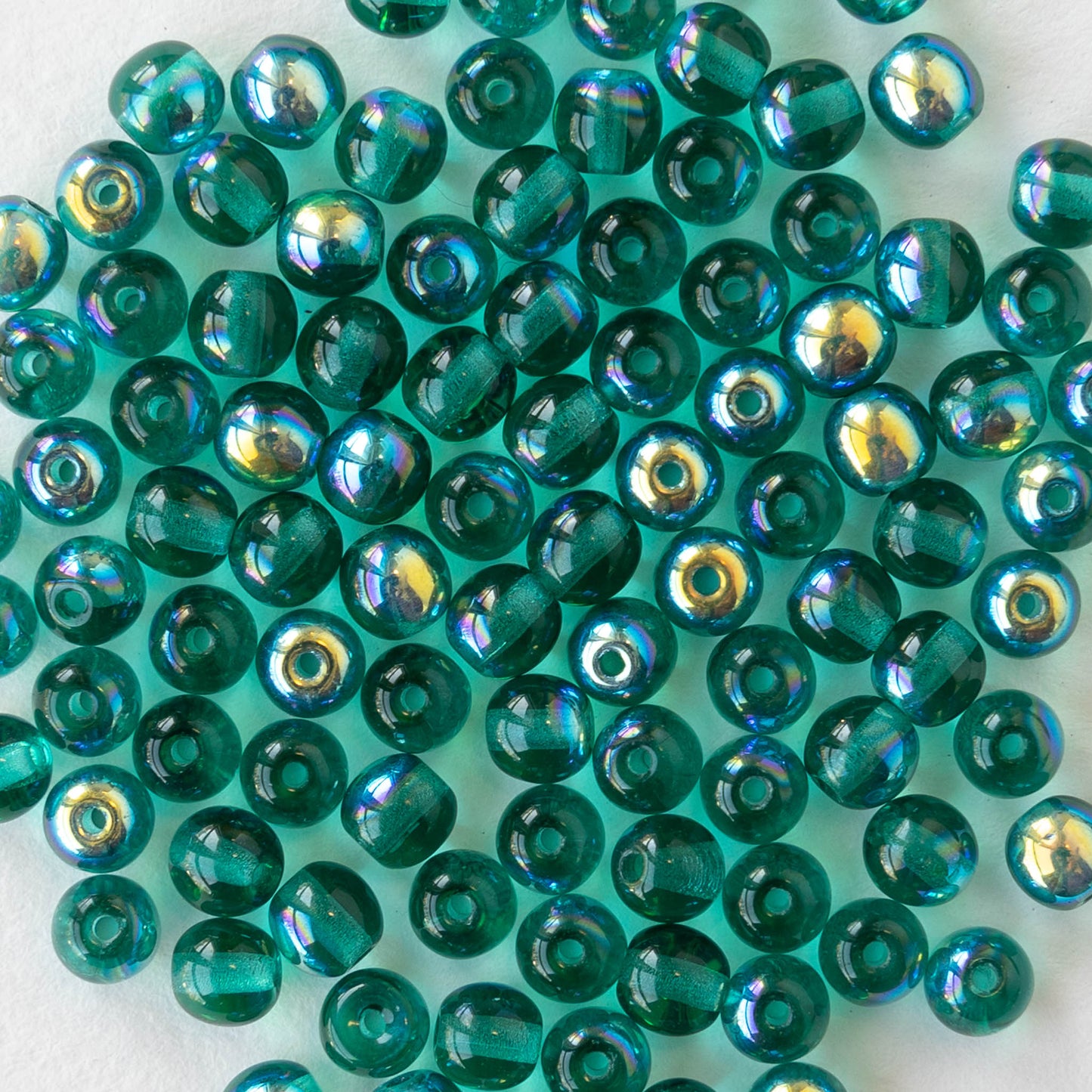 4mm Round Glass Beads - Transparent Teal AB - 100 Beads