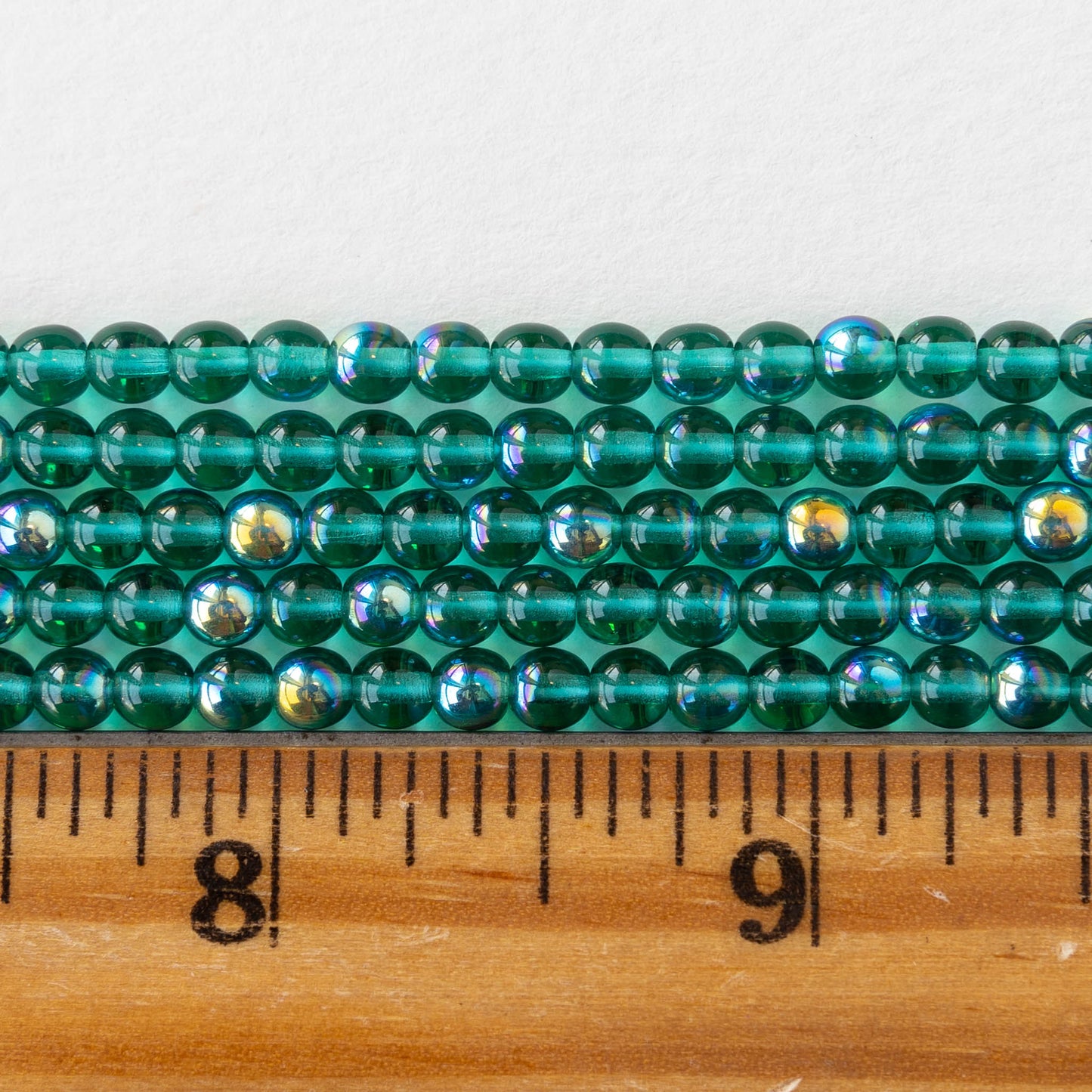 4mm Round Glass Beads - Transparent Teal AB - 100 Beads