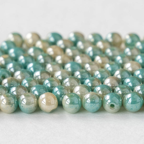 4mm Round Glass Beads - Pearl Seafoam Luster- 120 Beads