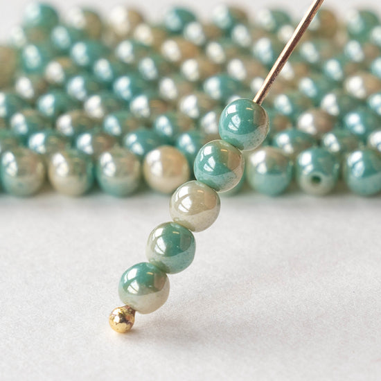 4mm Round Glass Beads - Pearl Seafoam Luster- 120 Beads