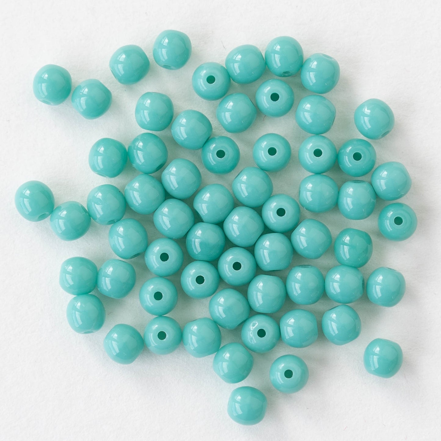 4mm Round Glass Beads - Opaque Green Turquoise - 100 Beads