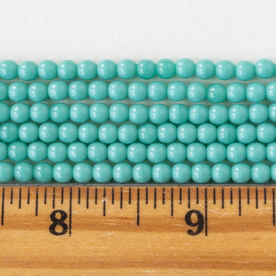 4mm Round Glass Beads - Opaque Green Turquoise - 100 Beads