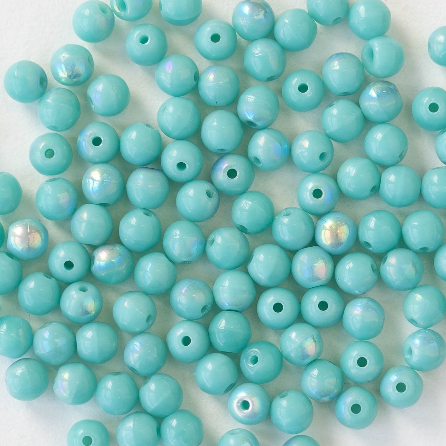 4mm Round Glass Beads - Seafoam Shine - 100 Beads