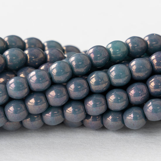 4mm Round Glass Beads - Opaque Turquoise Purple - 50 Beads