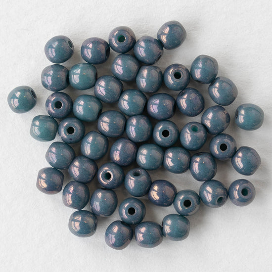 4mm Round Glass Beads - Opaque Turquoise Purple - 50 Beads