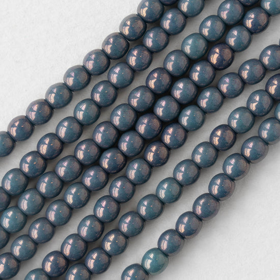 4mm Round Glass Beads - Opaque Turquoise Purple - 50 Beads