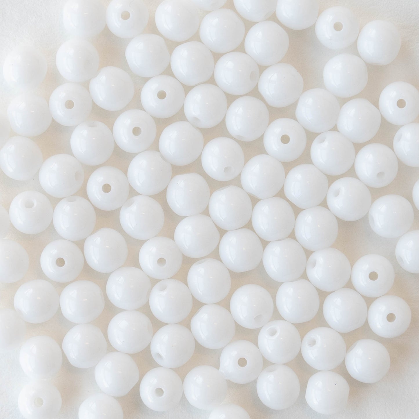 4mm Round Glass Beads - Opaque White - 100 Beads