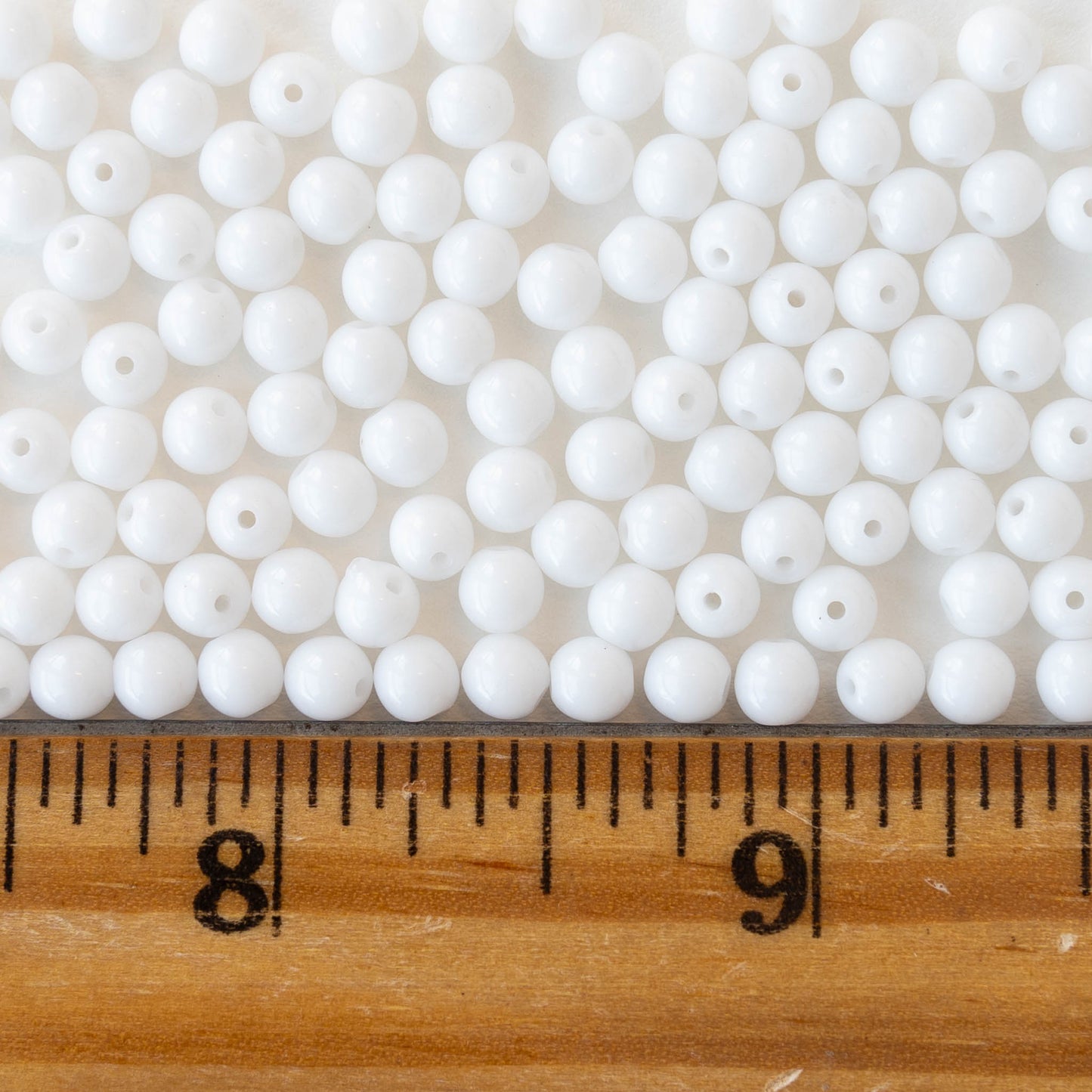 4mm Round Glass Beads - Opaque White - 100 Beads