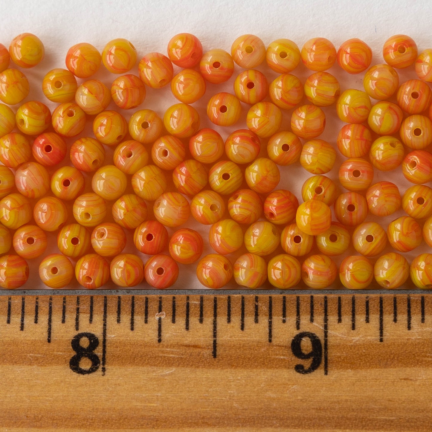 4mm Round Glass Beads - Orange Yellow Mix - 120 Beads
