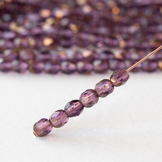 4mm Round Faceted Glass Beads - Amethyst Bronze Luster - 50 Beads