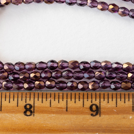 4mm Round Faceted Glass Beads - Amethyst Bronze Luster - 50 Beads