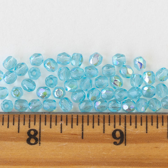 4mm Round Beads - Aquamarine AB- 50 beads