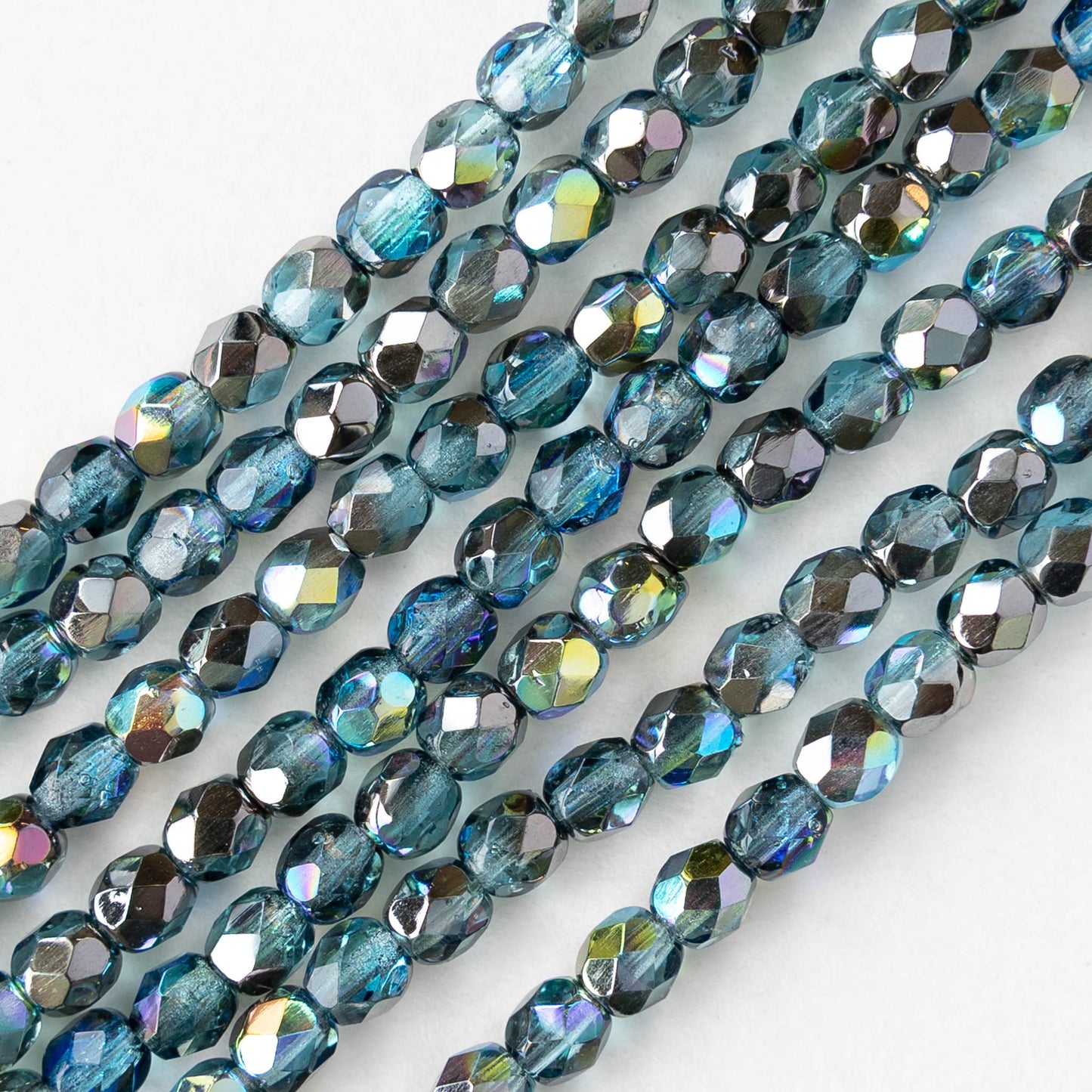 4mm Faceted Round Beads - Aqua Graphite AB - 6 inch strand - 40 beads