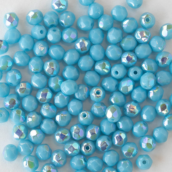 4mm Round Beads - Opaque Aqua Sparkle - 50 beads