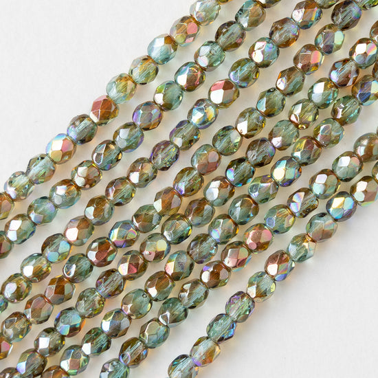 4mm Round Faceted Glass Beads - Aqua Orange Rainbow - 40 Beads