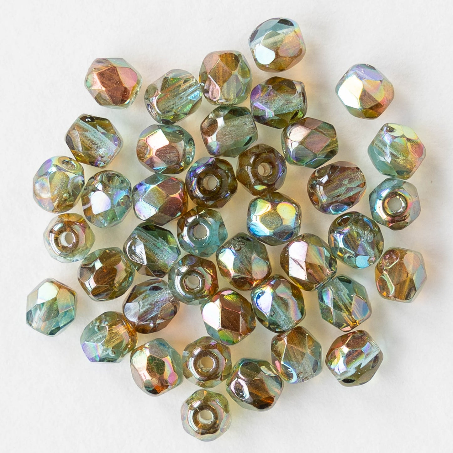 4mm Round Faceted Glass Beads - Aqua Orange Rainbow - 40 Beads