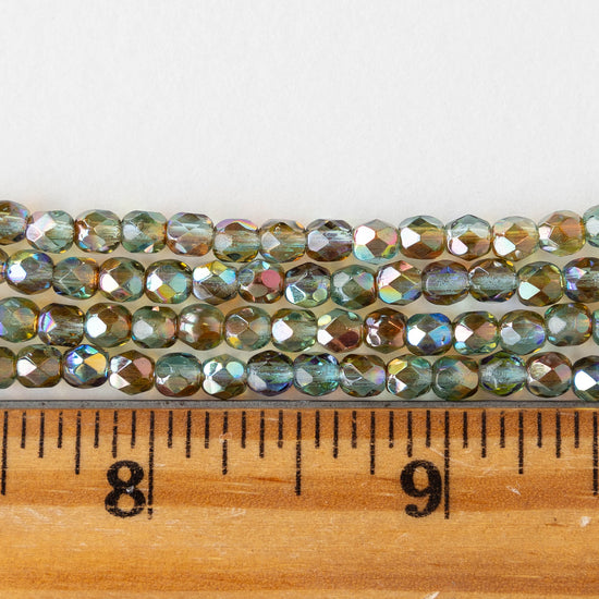 4mm Round Faceted Glass Beads - Aqua Orange Rainbow - 40 Beads