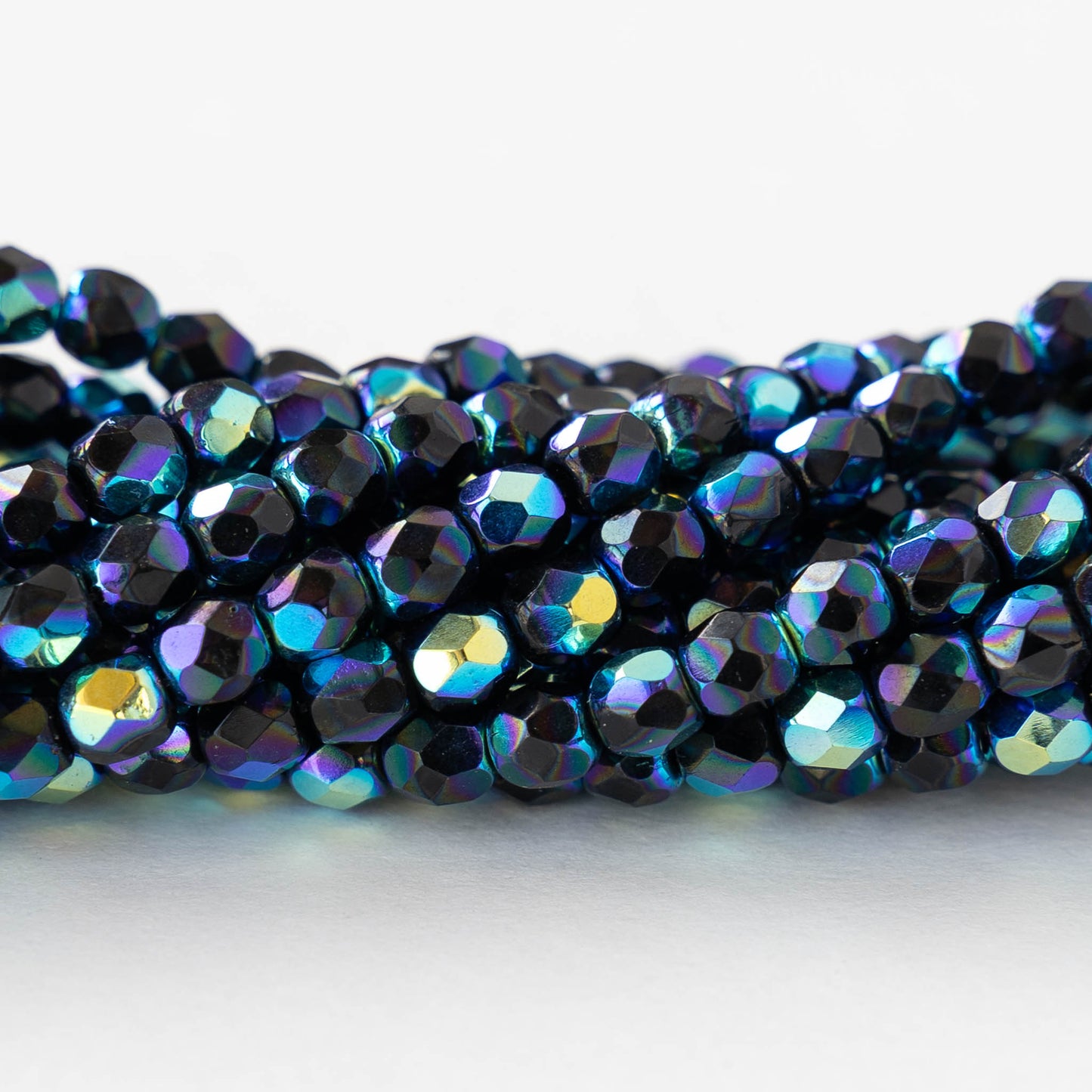 4mm Faceted Round Beads - Black AB - 50 beads