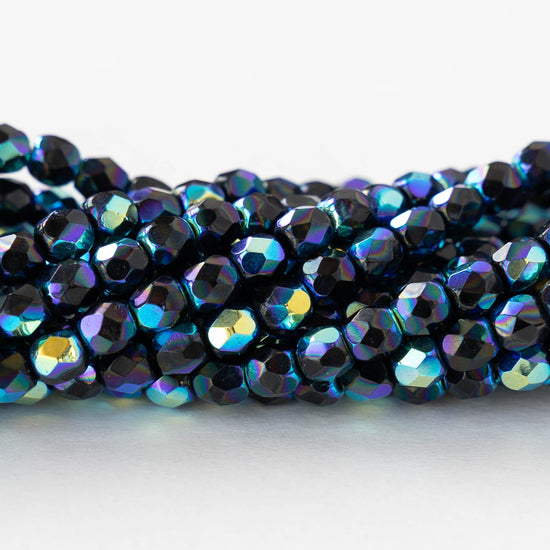 4mm Faceted Round Beads - Black AB - 50 beads