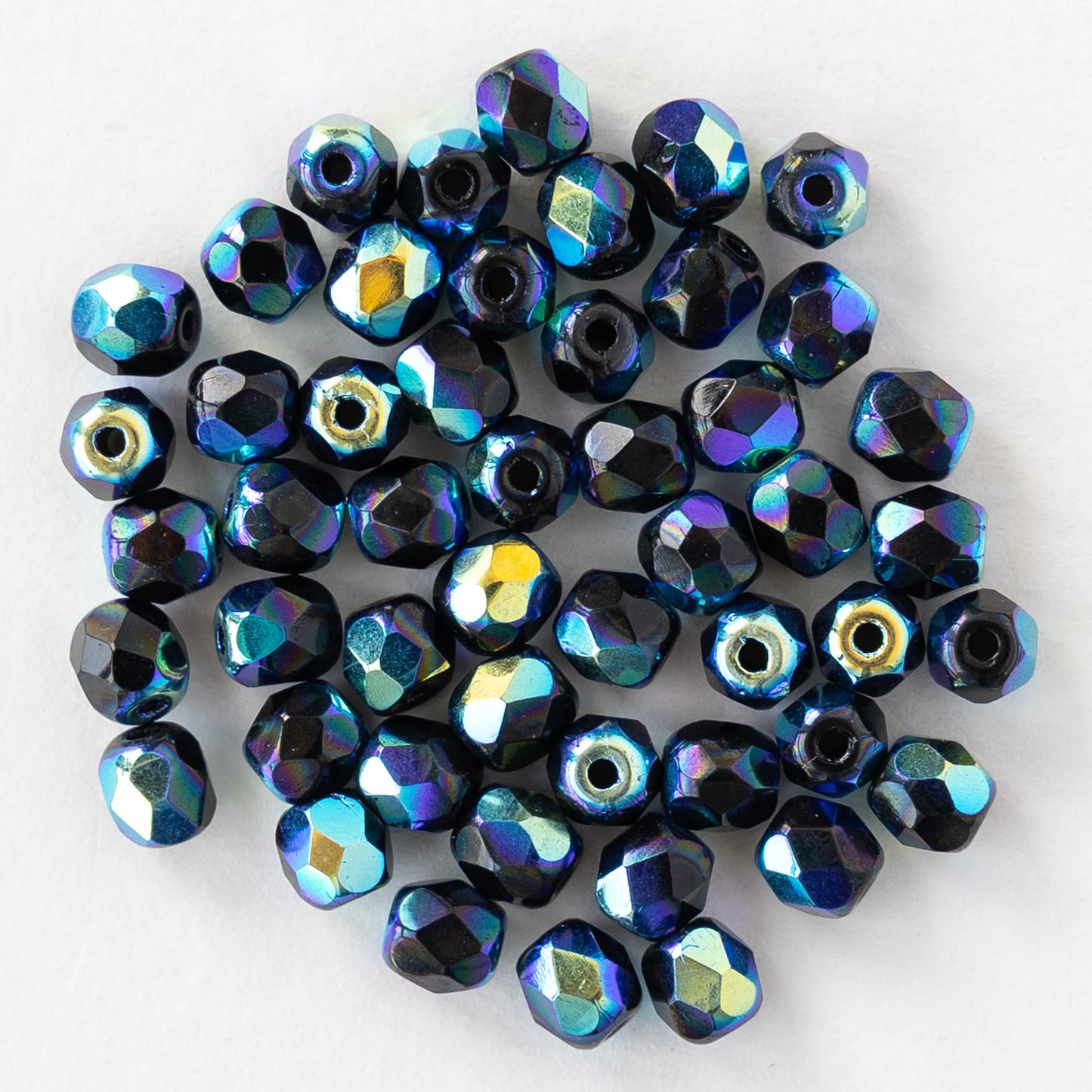 4mm Faceted Round Beads - Black AB - 50 beads