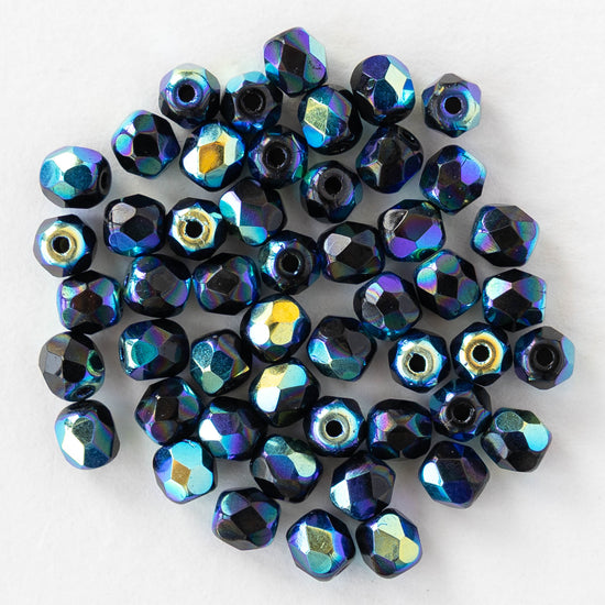 4mm Faceted Round Beads - Black AB - 50 beads