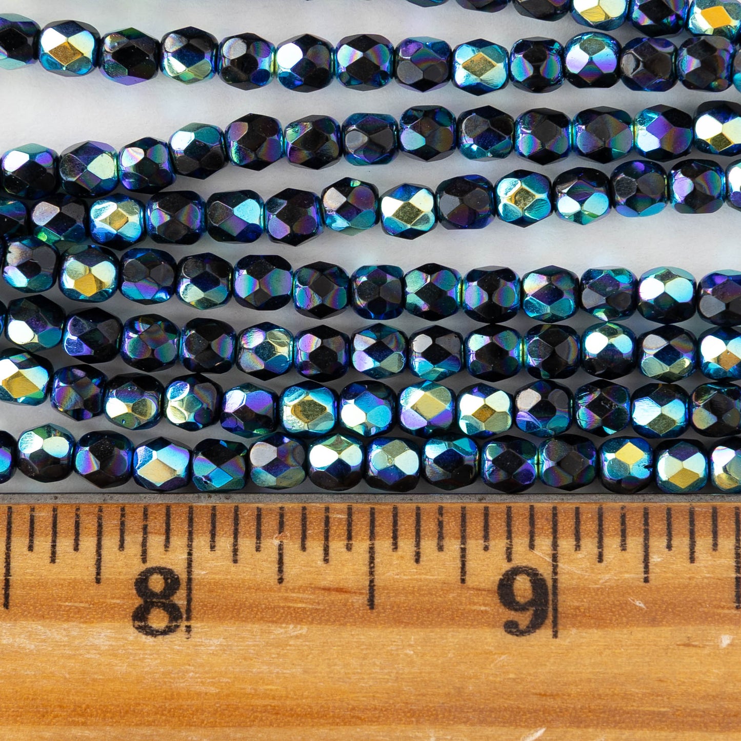 4mm Faceted Round Beads - Black AB - 50 beads