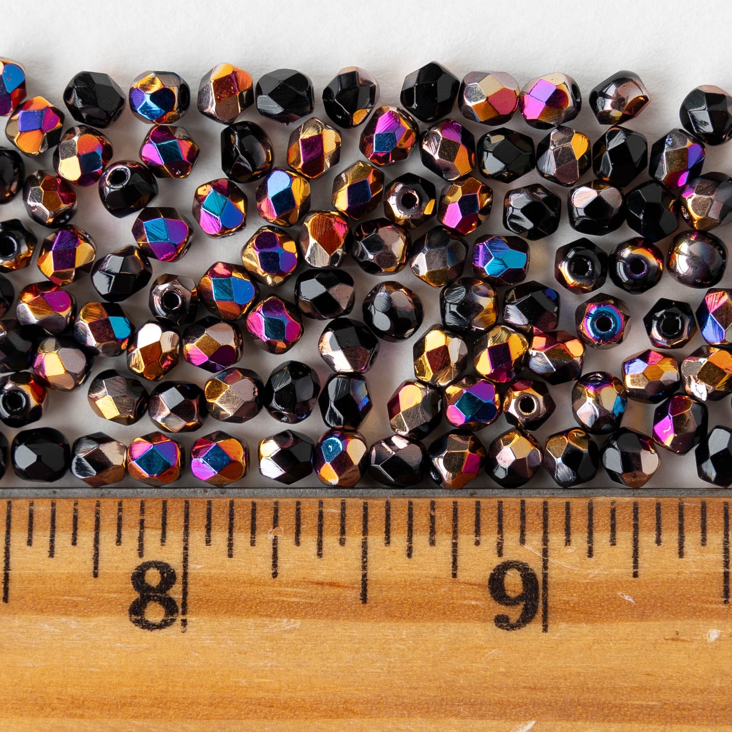 4mm Round Firepolished Glass Beads - Opaque Black with Marea Finish - 50 Beads