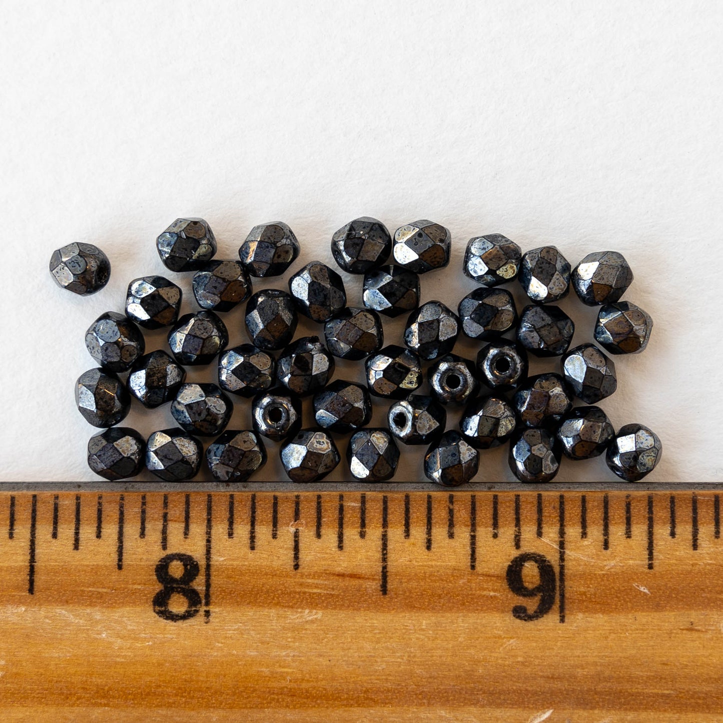 4mm Round Faceted Glass Beads - Hematite Luster- 50 Beads