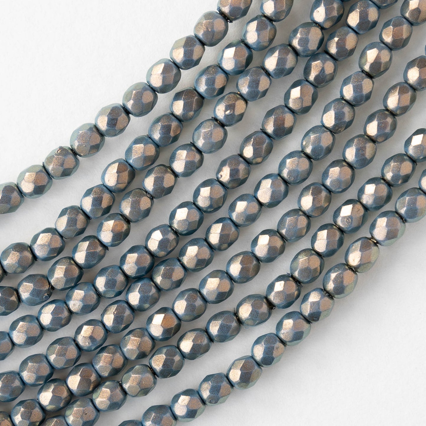 4mm Round Faceted Glass Beads - Opaque Blue with Gold Luster - 50 Beads