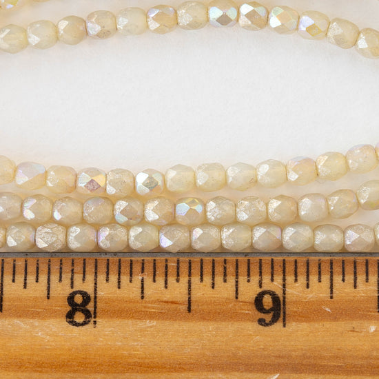 4mm Round Faceted Glass Beads - Opaline Ivory AB - 50 Beads