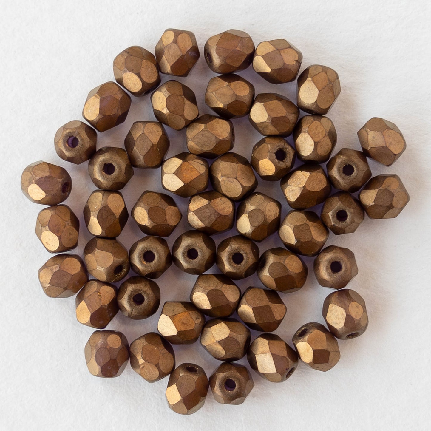 4mm Round Faceted Glass Beads - Metallic Matte Bronze - 50 Beads