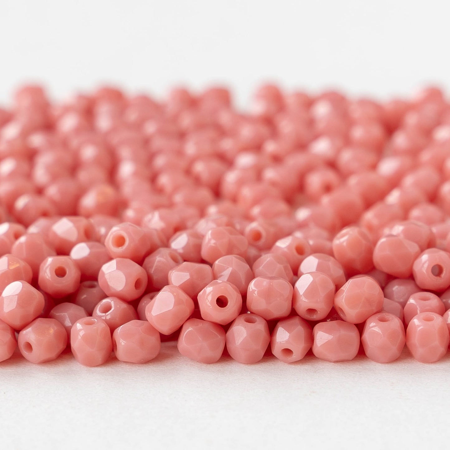 4mm Round Faceted Glass Beads - Opaque Mauve Pink- 50 Beads