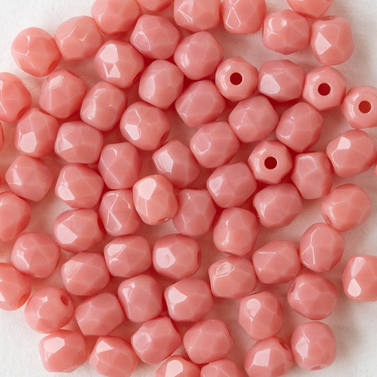 4mm Round Faceted Glass Beads - Opaque Mauve Pink- 50 Beads