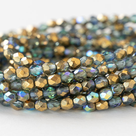 4mm Round Firepolished Beads - Light Aqua Gold - 50 beads