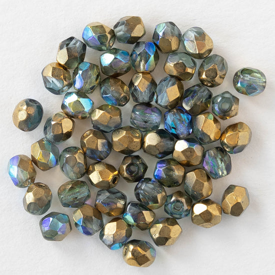 4mm Round Firepolished Beads - Light Aqua Gold - 50 beads