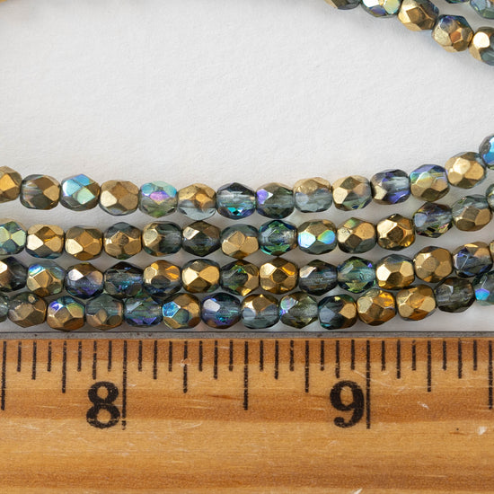 4mm Round Firepolished Beads - Light Aqua Gold - 50 beads