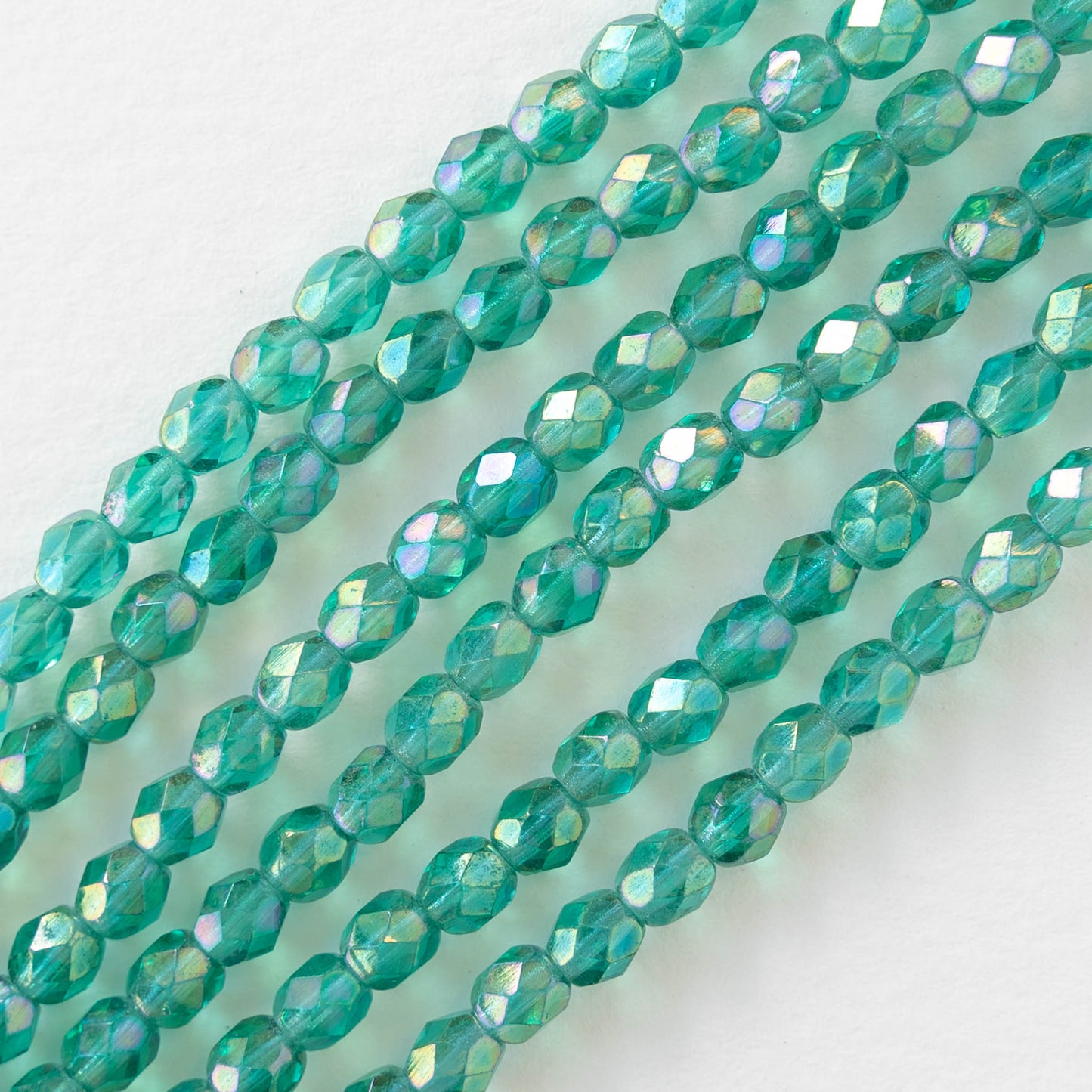 4mm Round Faceted Glass Beads - Transparent Emerald Luster - 50 Beads