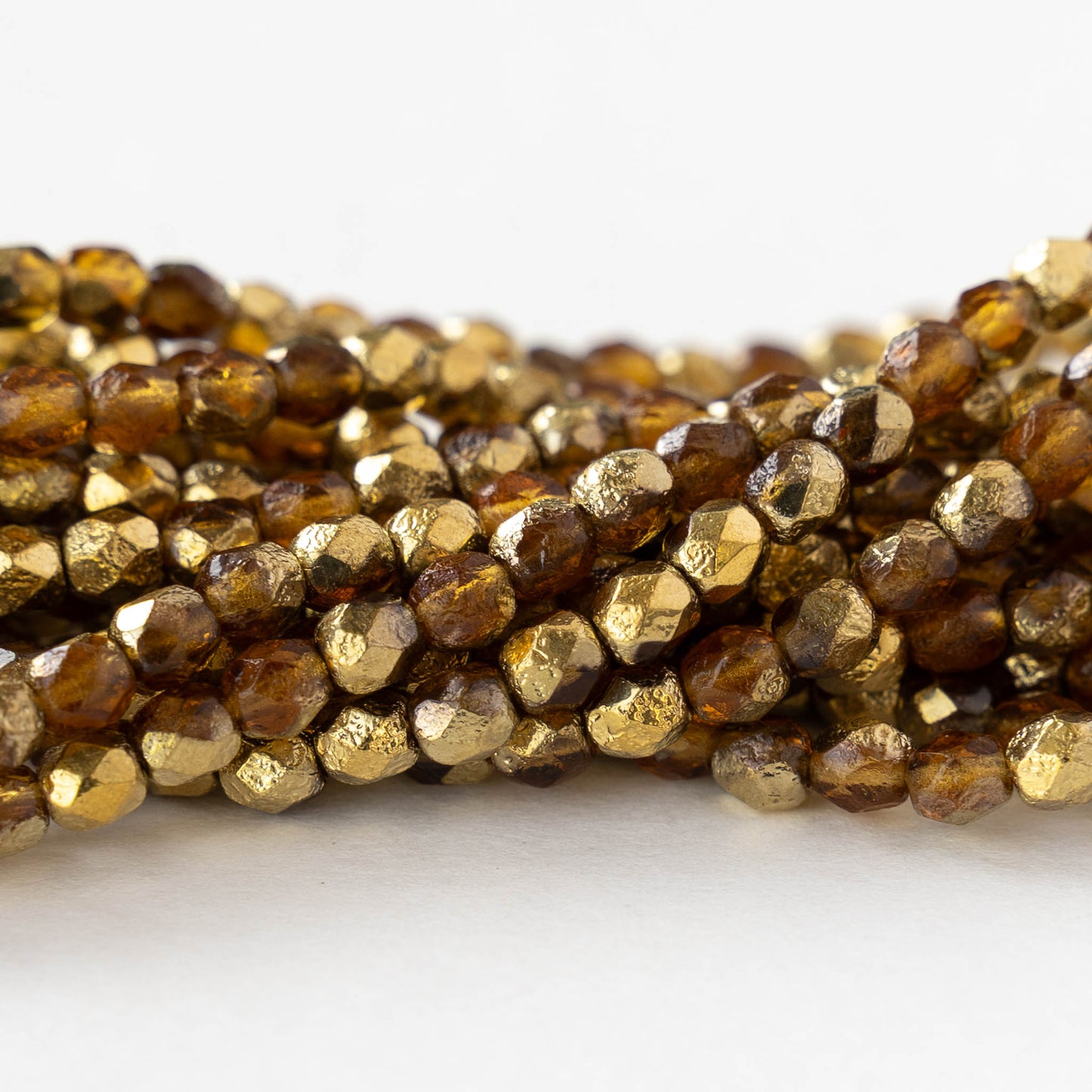 4mm Faceted Round Beads - Etched Amber Gold - 50 beads