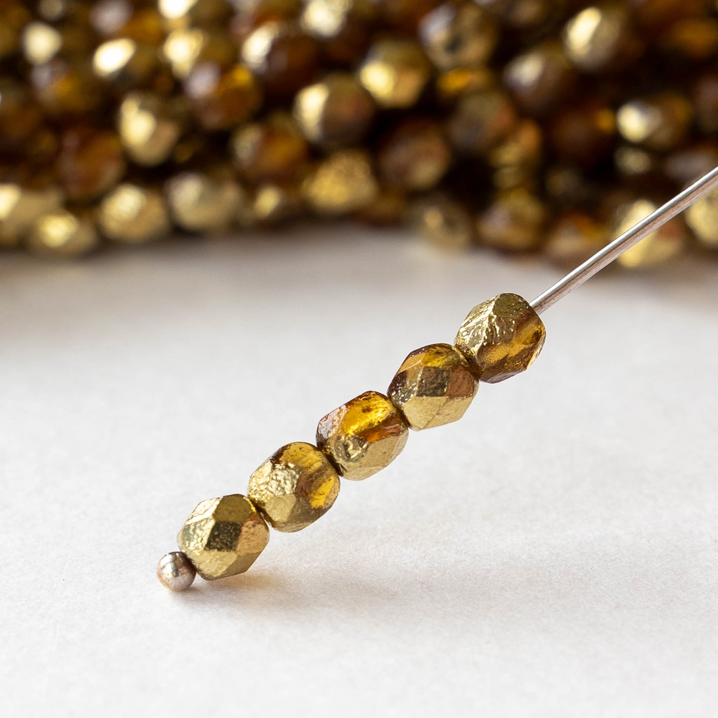 4mm Faceted Round Beads - Etched Amber Gold - 50 beads