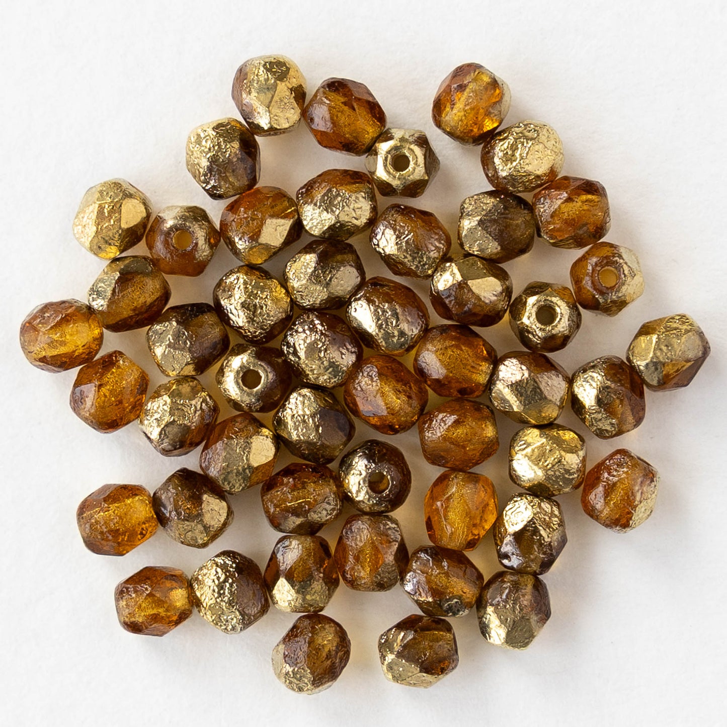 4mm Faceted Round Beads - Etched Amber Gold - 50 beads